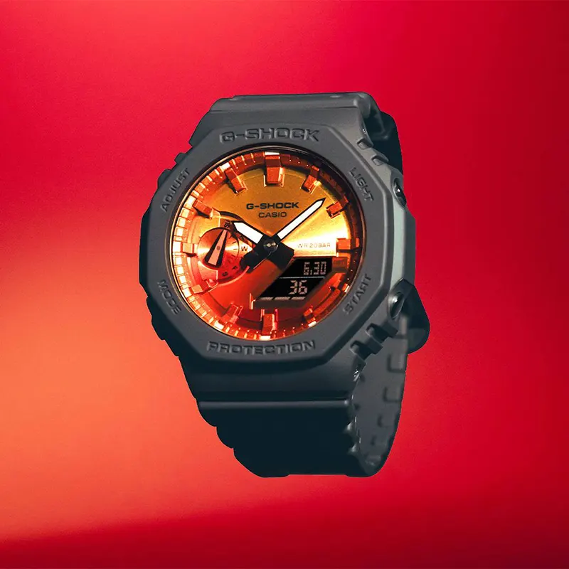 Casio G-Shock Fluorescent Layered Bezel Carbon Core Guard Men’s Watch- GA-2100FLS-8A4